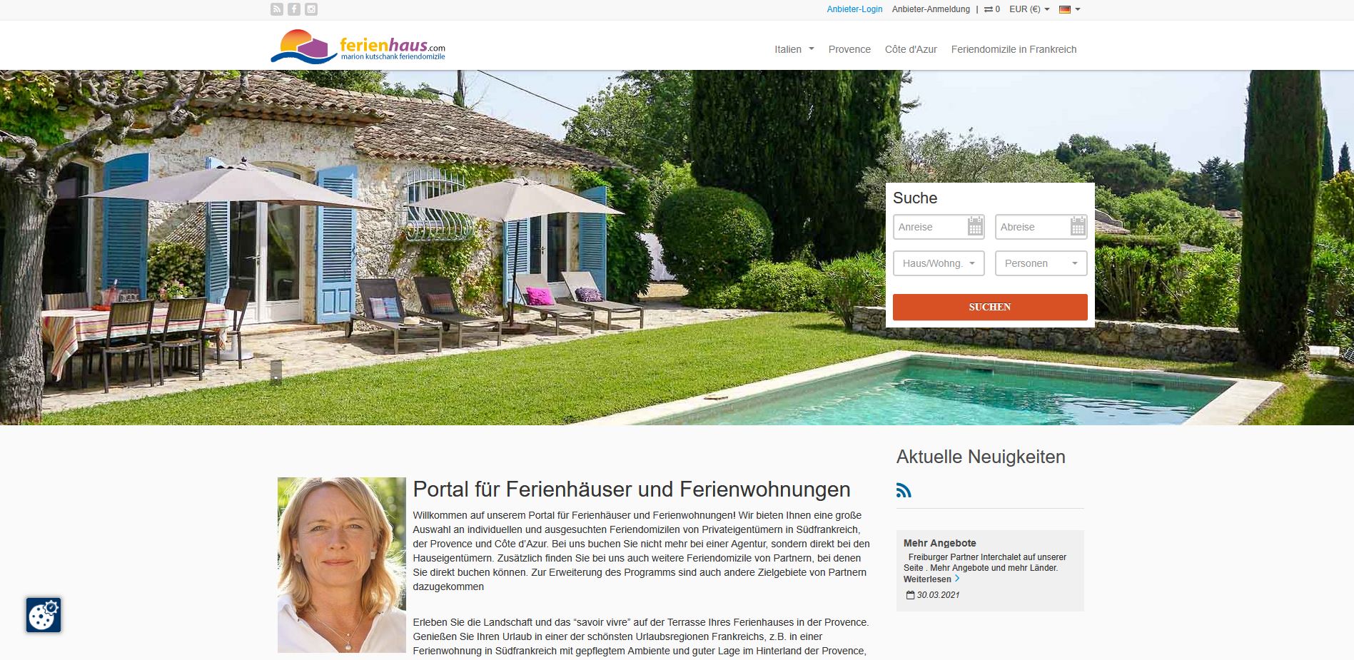 Marion Kutschank Feriendomizile Screenshot